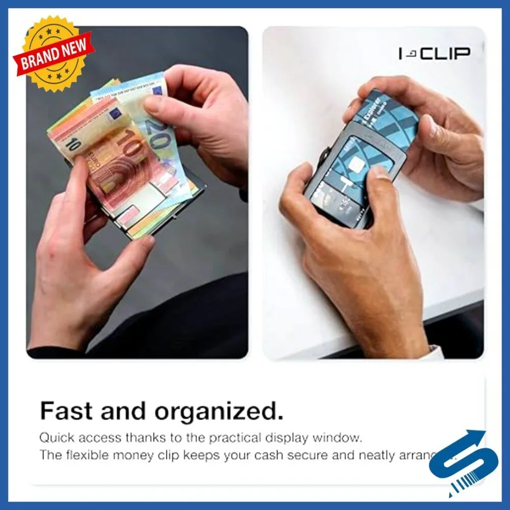 Slim Leather Wallet with Moneyclip - Holds 12 Cards - Lightweight Design